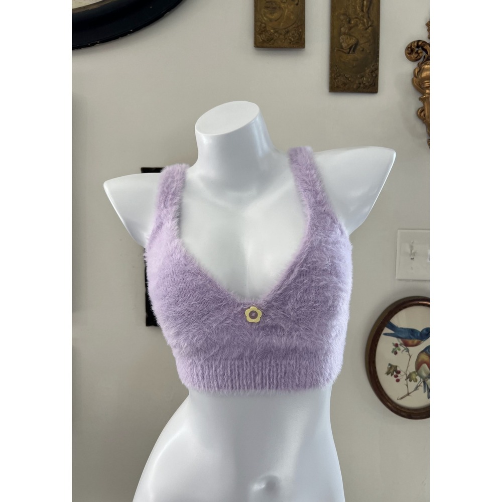 For Love & Lemons Lavender Purple Fluffy Eyelash Knit Crop Tank Top Size S